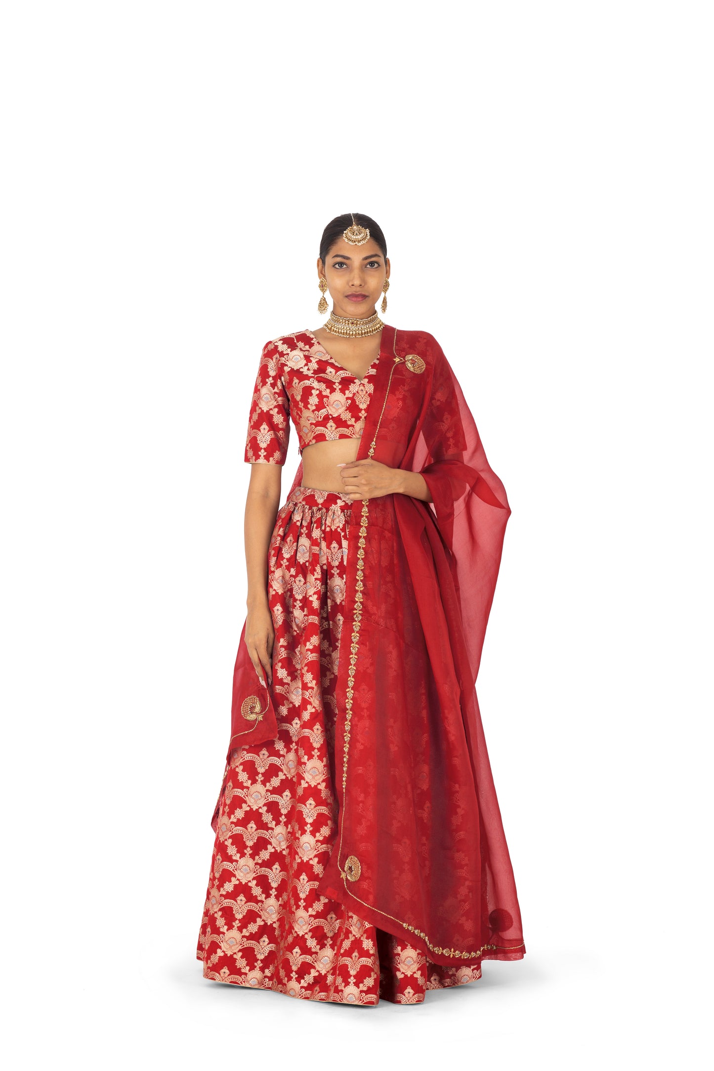 Regal Romance in Royal Red Bridal Lehenga