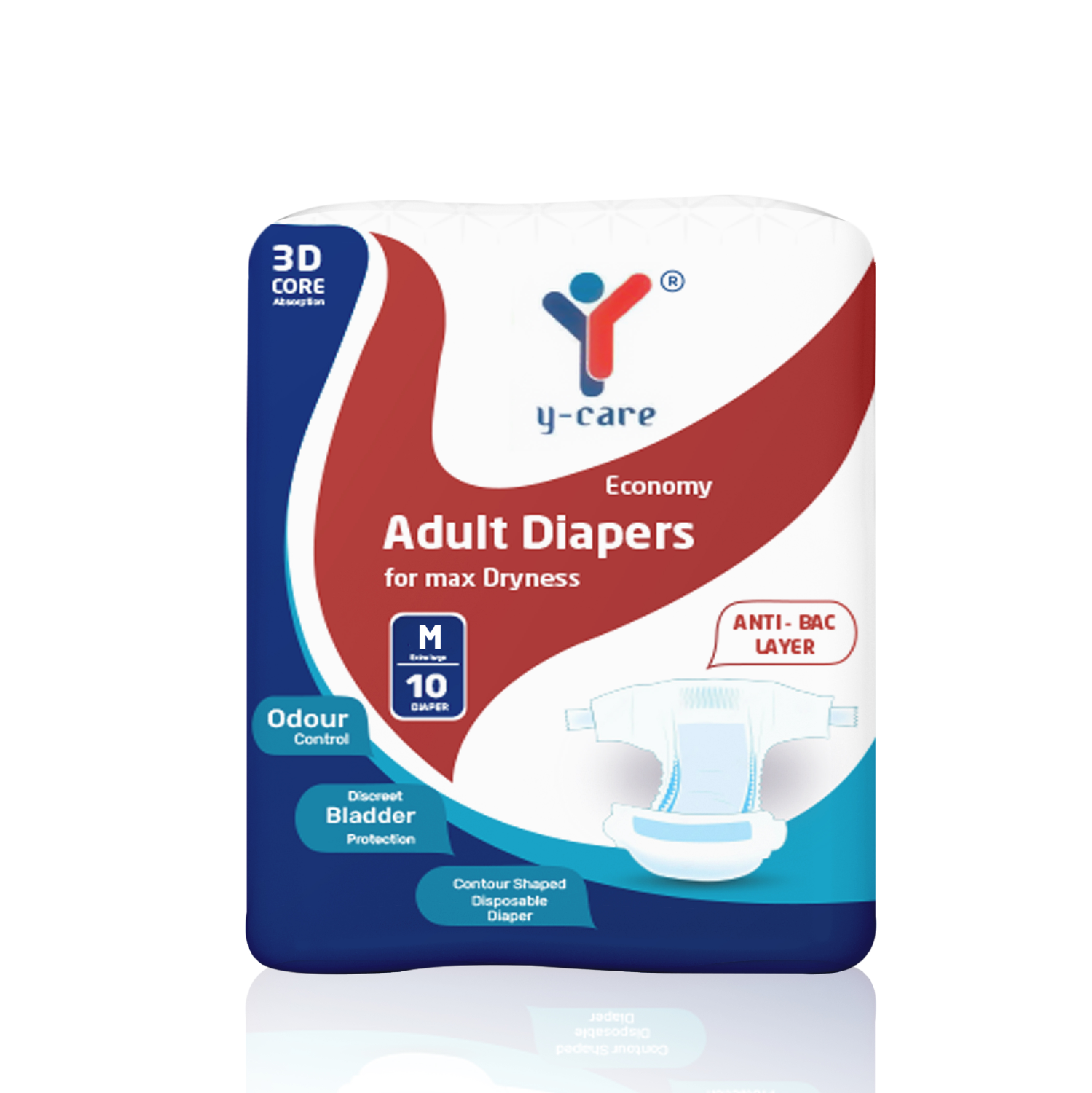 Adjustable Taped Adult Diapers – Medium Size, High Absorbency, Leak-Proof (Pack of 10)